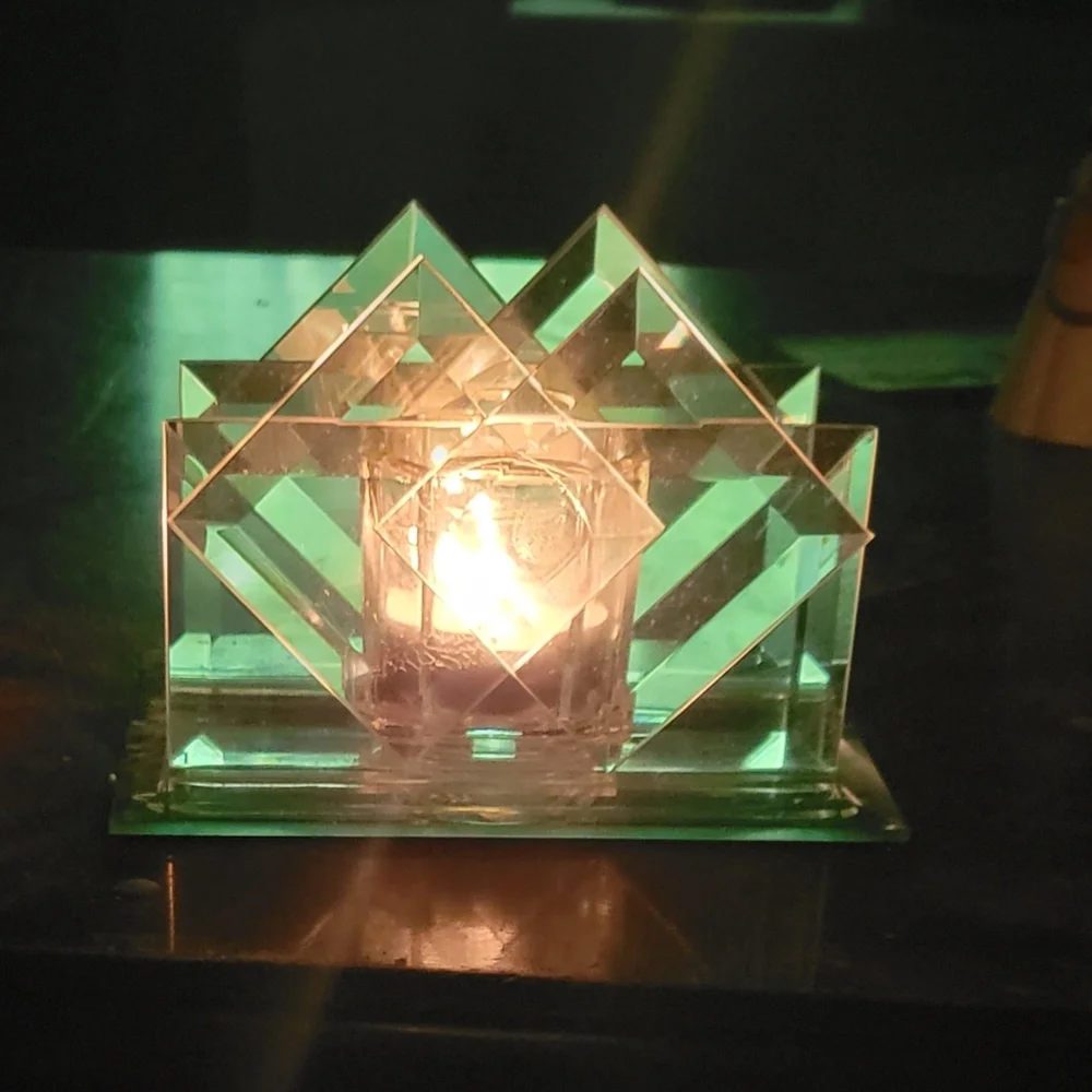 Vtg Kohl's Images Mirrored Votive Candle Holder W/Candle